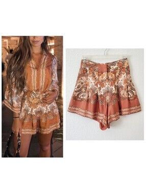 H&M Conscious Tencel Viscose Paisley High Rise Shorts 2 XS Boho Swingy Skort